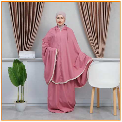 2. Mukena Dewasa Katun Mikro Polos Renda
